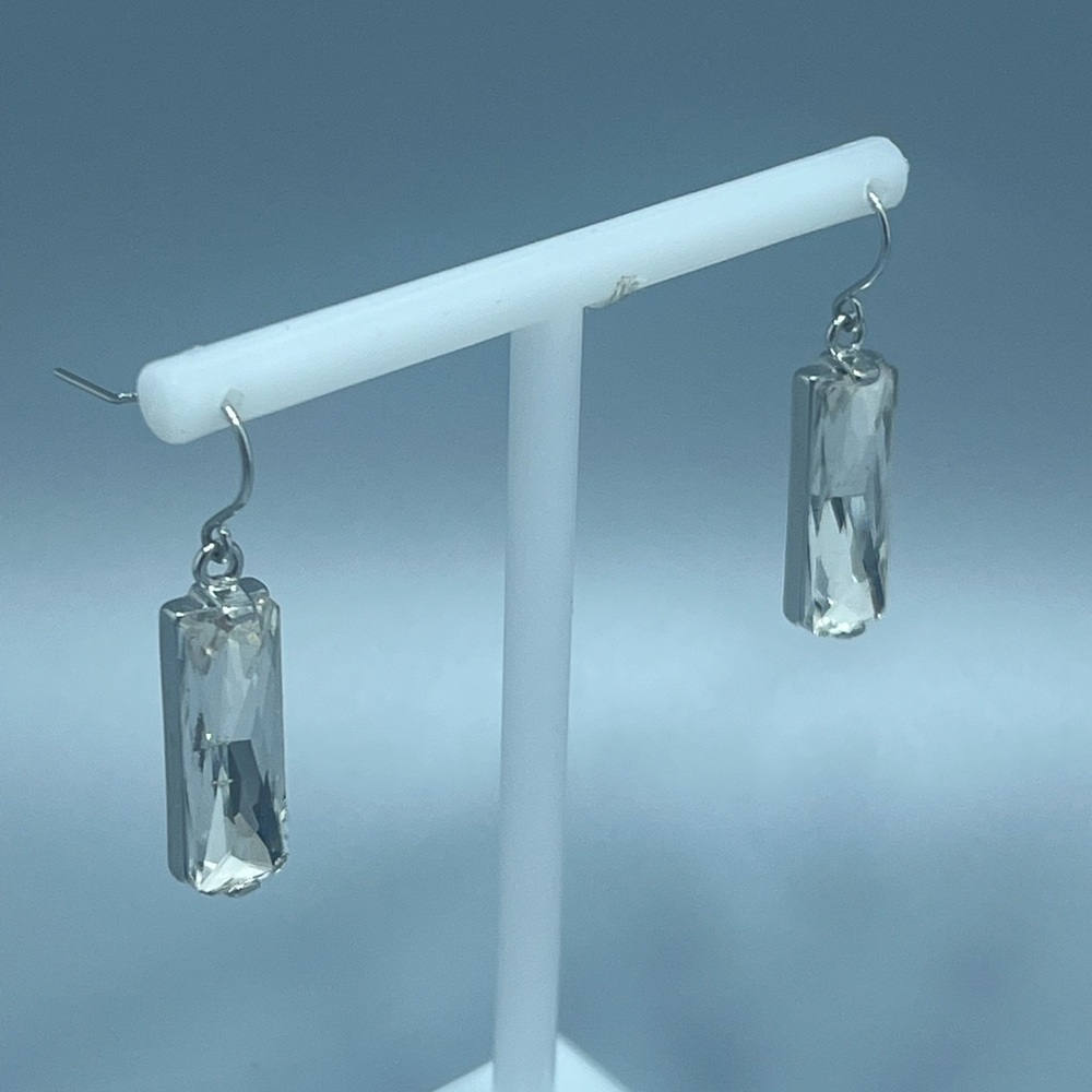 Rectangular Crystal Drop Earrings In Silver-Plate - image 5